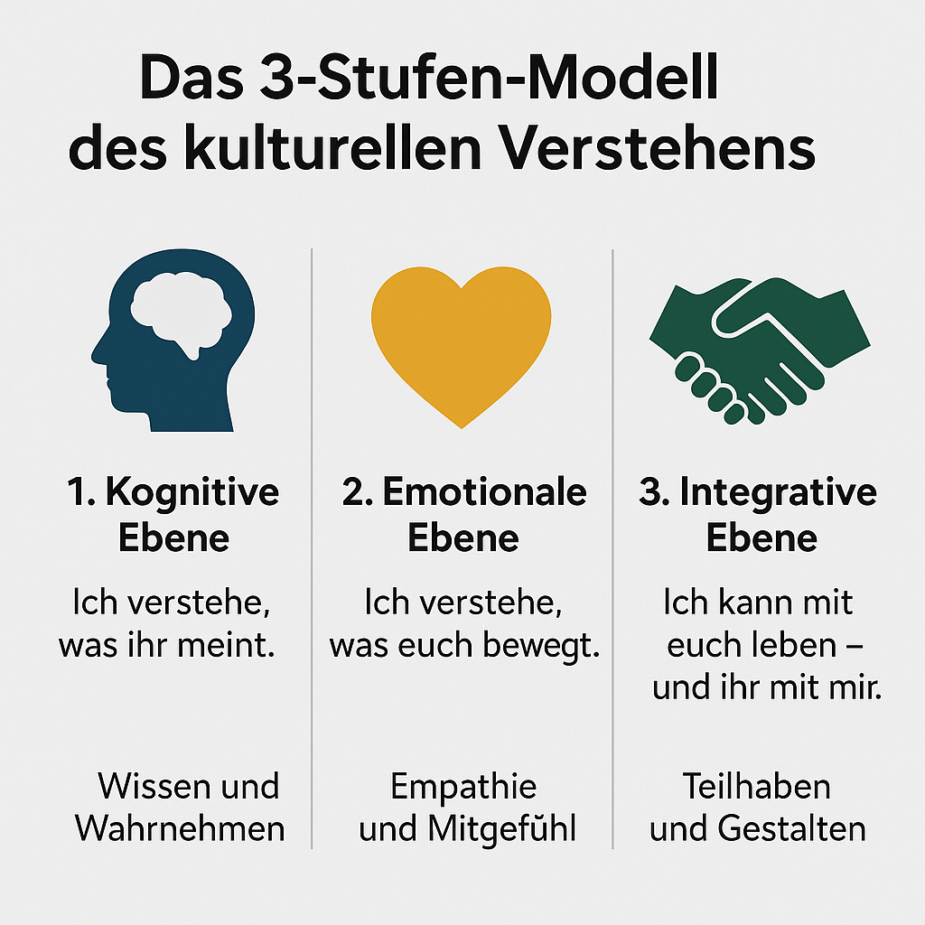 3-Stufen-Modell des kulturellen Verstehens mit kognitiver, emotionaler und integrativer Ebene